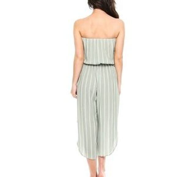Shore Romper Womens XS Sage Green White Stripe Strapless Beach - Picture 2 of 11